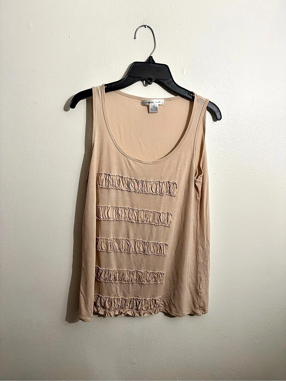 August Silk Fringe Tank Top in Beige Size Medium